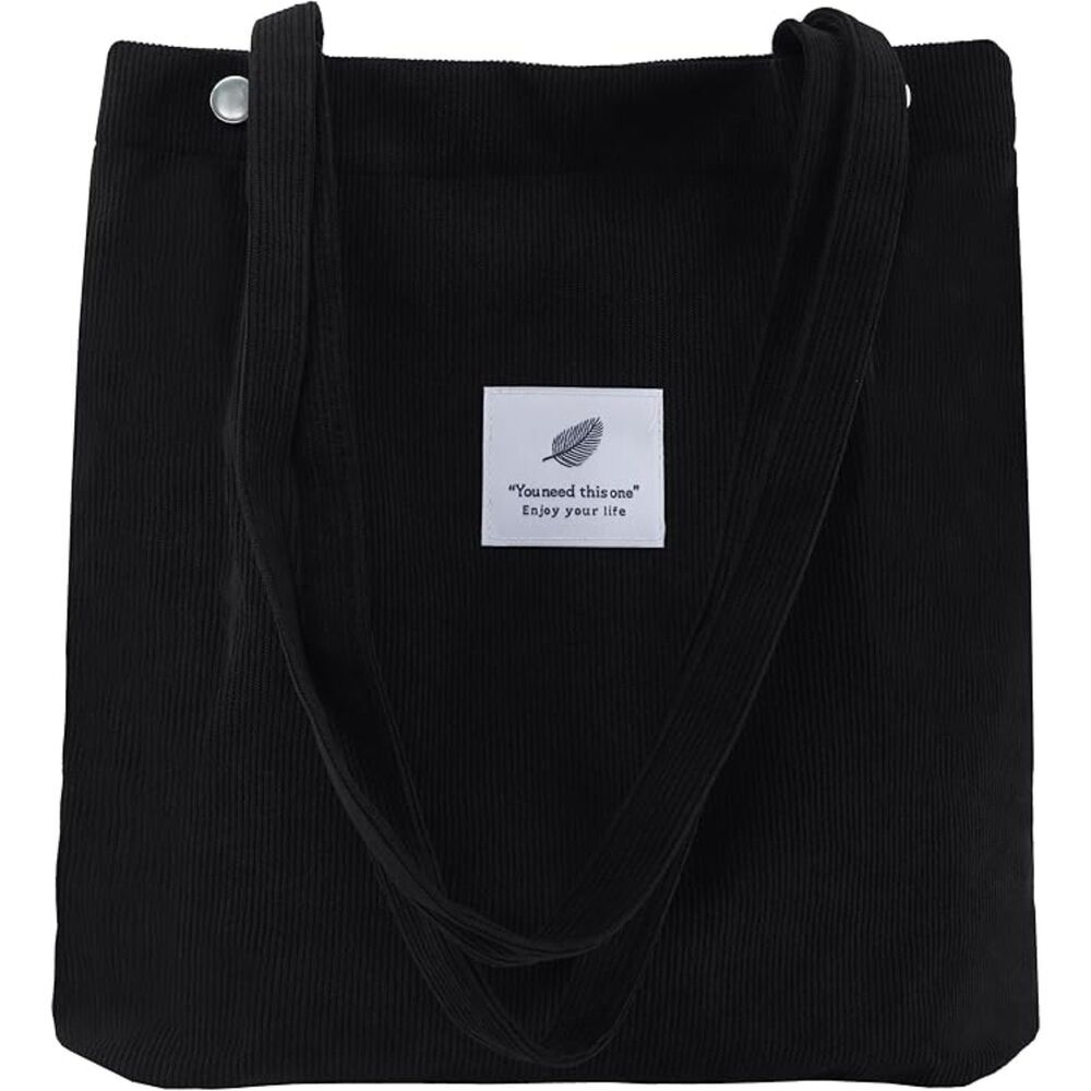 Women Black Imported Corduroy Small Canvas Shoulder Handy Tote Bag